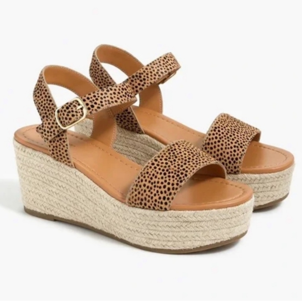 J. Crew Factory Leopard Calf Hair Platform Espadrilles SZ 6.5